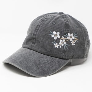 Flower Embroidered Baseball Cap with Seasonal Holiday Theme Color Palette , Washed Cotton Curve Brim Summer Hat image 1