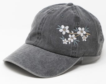 Flower Embroidered Baseball Cap with Seasonal Holiday Theme Color Palette , Washed Cotton Curve Brim Summer Hat