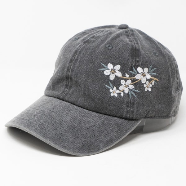 Flower Embroidered Baseball Cap with Seasonal Holiday Theme Color Palette , Washed Cotton Curve Brim Summer Hat