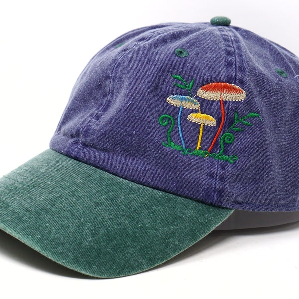 Berretto da baseball ricamato con famiglia di funghi arcobaleno, cappello estivo con visiera curva in cotone lavato