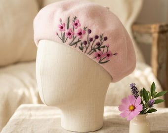 Light Pink Merino Wool Basque Beret, French Style - Etsy display picture 3