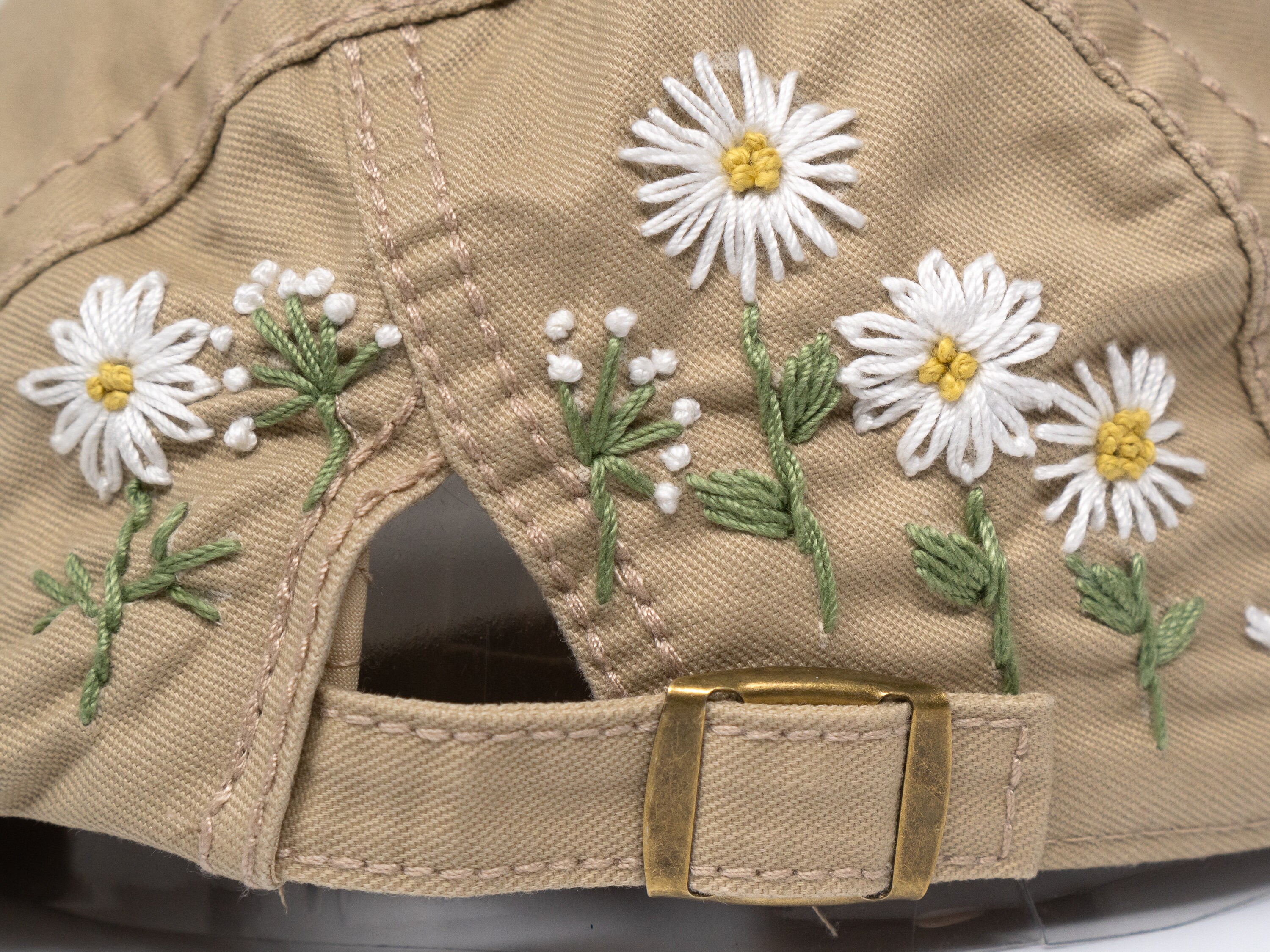 Hand Embroidered Daisy Floral Newsboy Cap Beige | 100% Cotton Hat ...