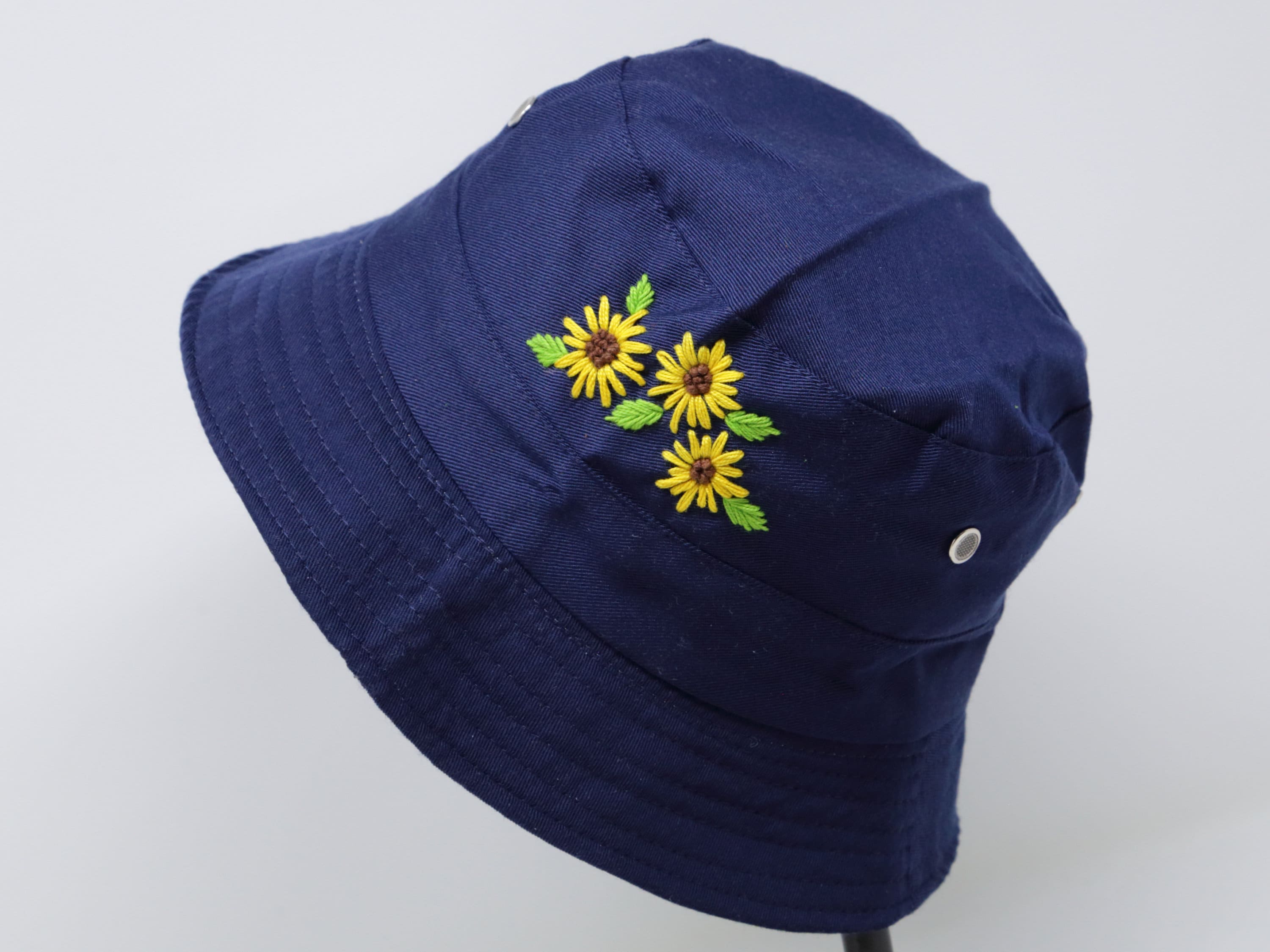 Hand Embroidered Sunflower Bucket Hat, Lightweight Foldable  display picture 1