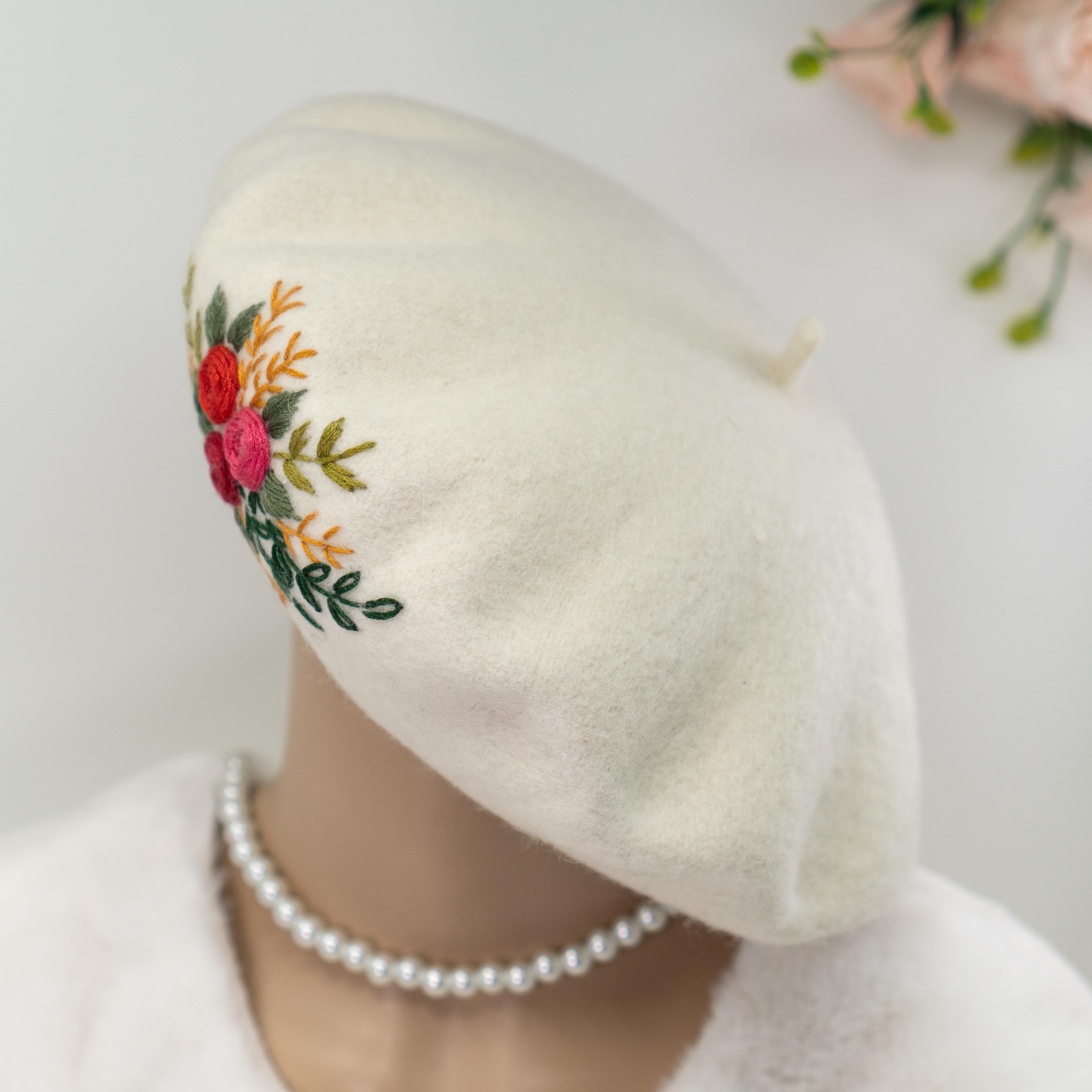 2878 Women 3d Flower Embroidery Beret Hat French Style Floral Beret Cap Floral Embroidered French Beret, Hand Embroidery Beret Women  main image 3