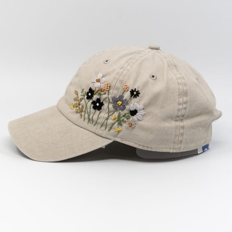 Floral Hand Embroidered Baseball Cap | Boho Cottagecore Hat ...