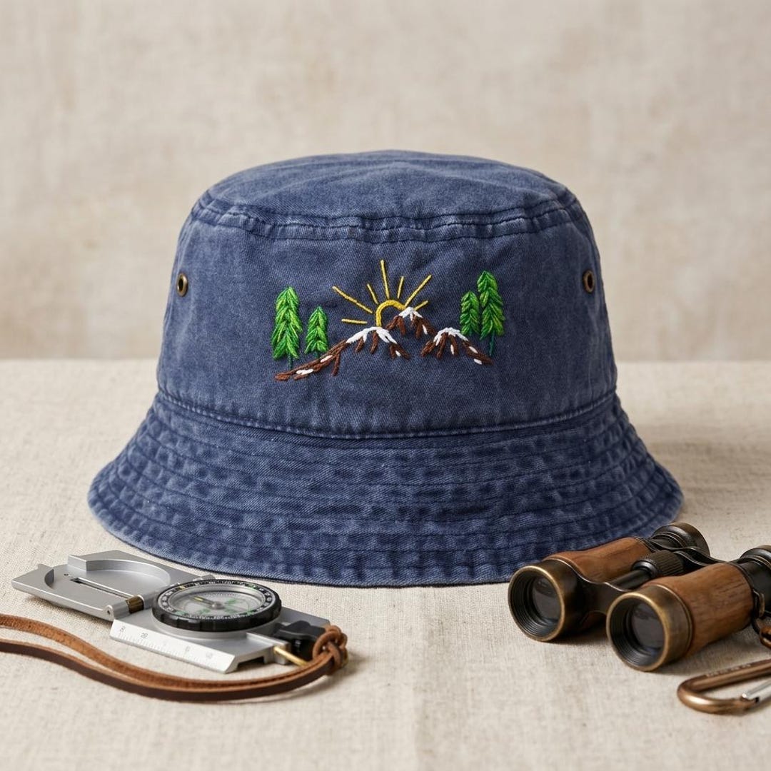 Washed Cotton Bucket Hat Lightweight Embroidered Logo Washed Bucket Hat | Lightweight Cotton with Crosshatch Logo  main image 3