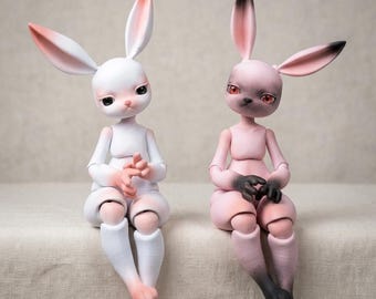 3D gedruckter PLA Kunststoff 30 cm BJD, pelzige Häschen-Kugelgelenkpuppe, vormontiert, unbemalt, ohne Make Up