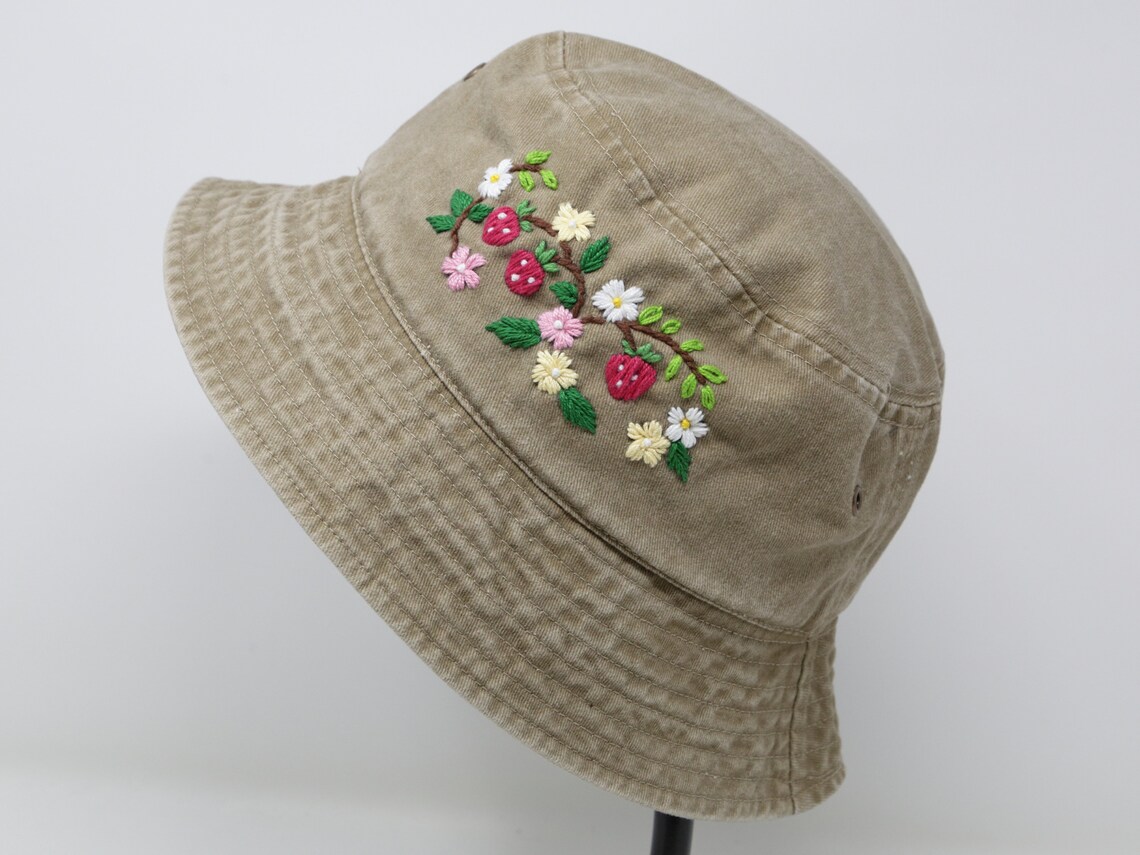 Beige Bucket Hat – Olive Green Handhala Tatreez Embroidery main image 1