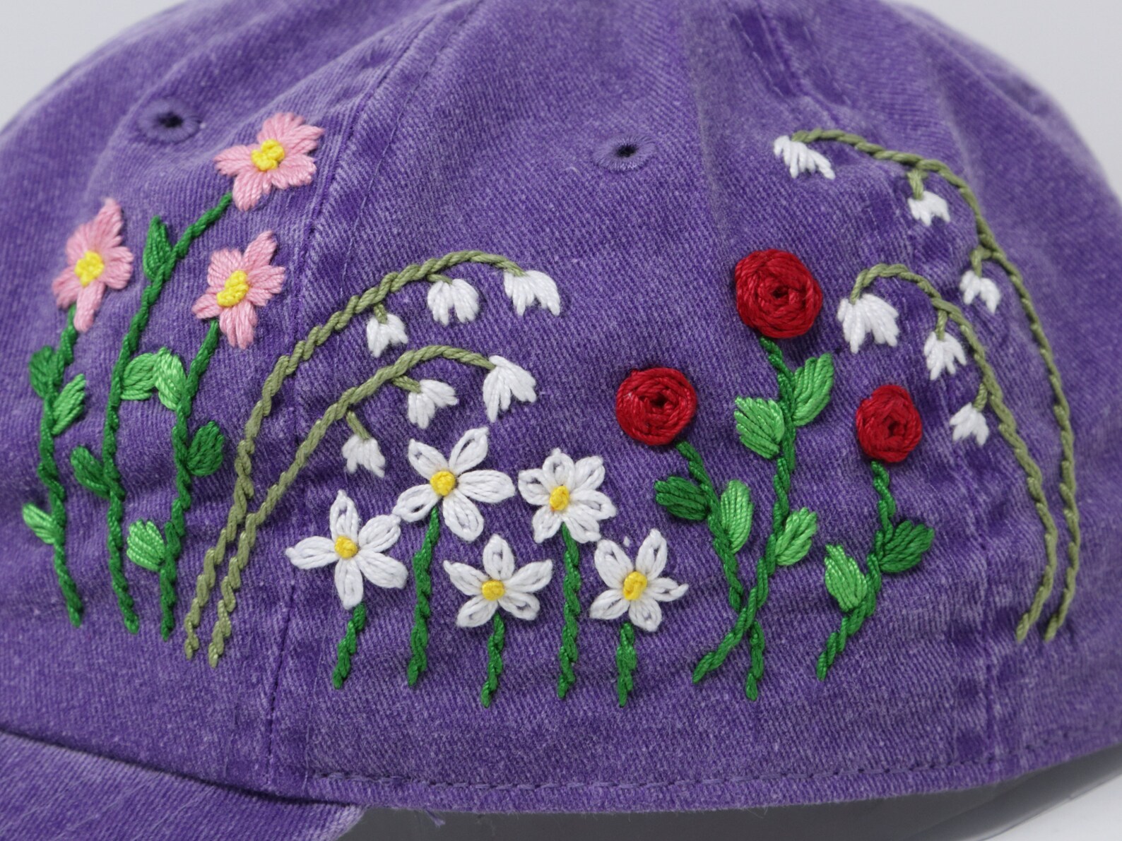 Wash Cotton Purple Baseball Cap Hand Embroidered Flower Hat Etsy