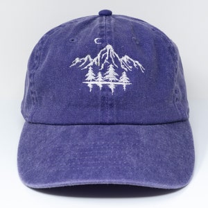 Mountain Forest Embroidered Baseball Cap Curved Brim Sun Hat Summer Shade Cap Purple