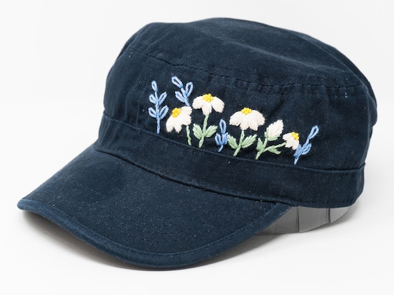 Hand Embroidered Floral Design Navy Blue Cadet Patrol Flat  display picture 1