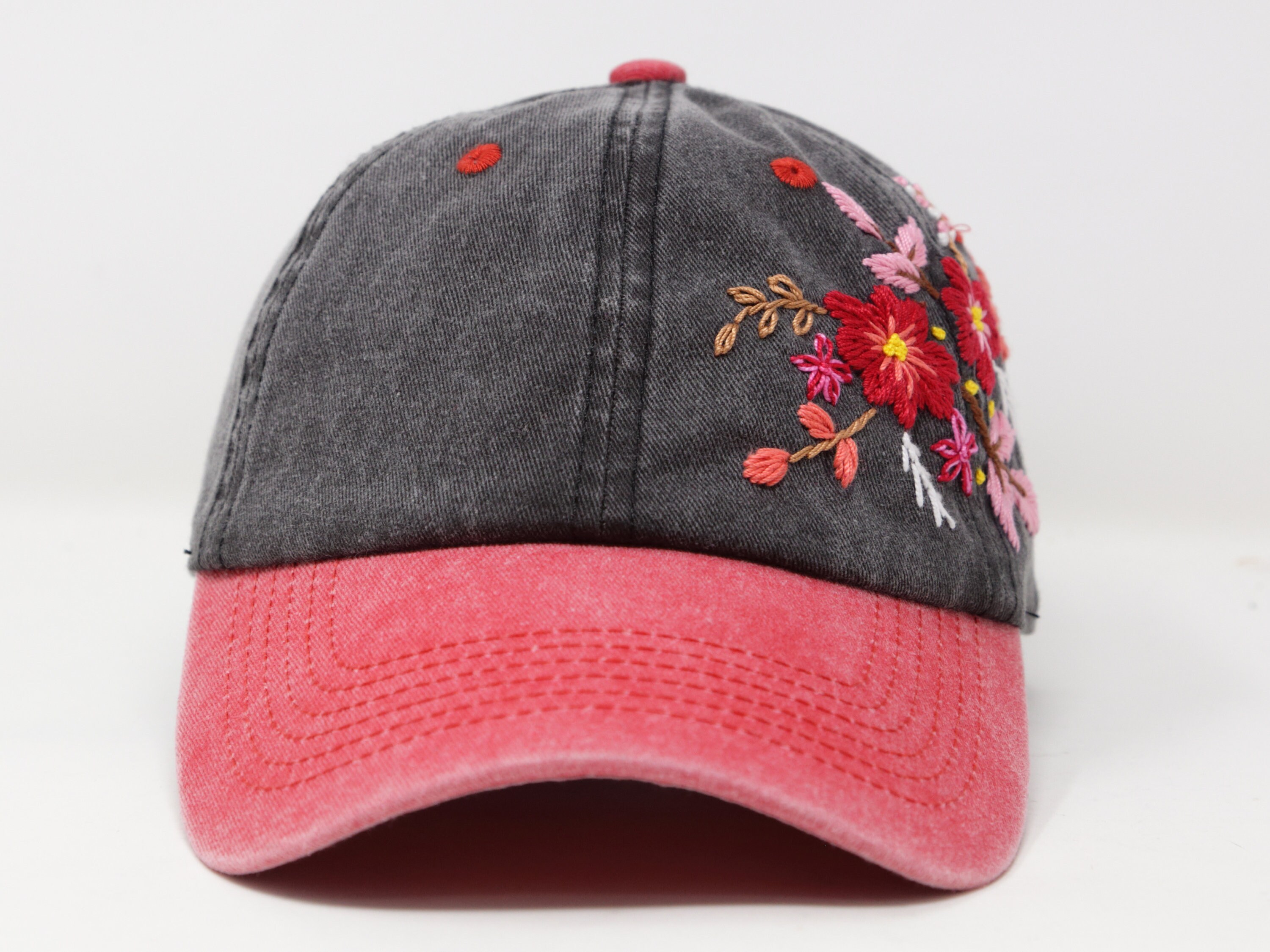 Wash Cotton Baseball Cap Hand Embroidered Flower Hat Cap 2 - Etsy
