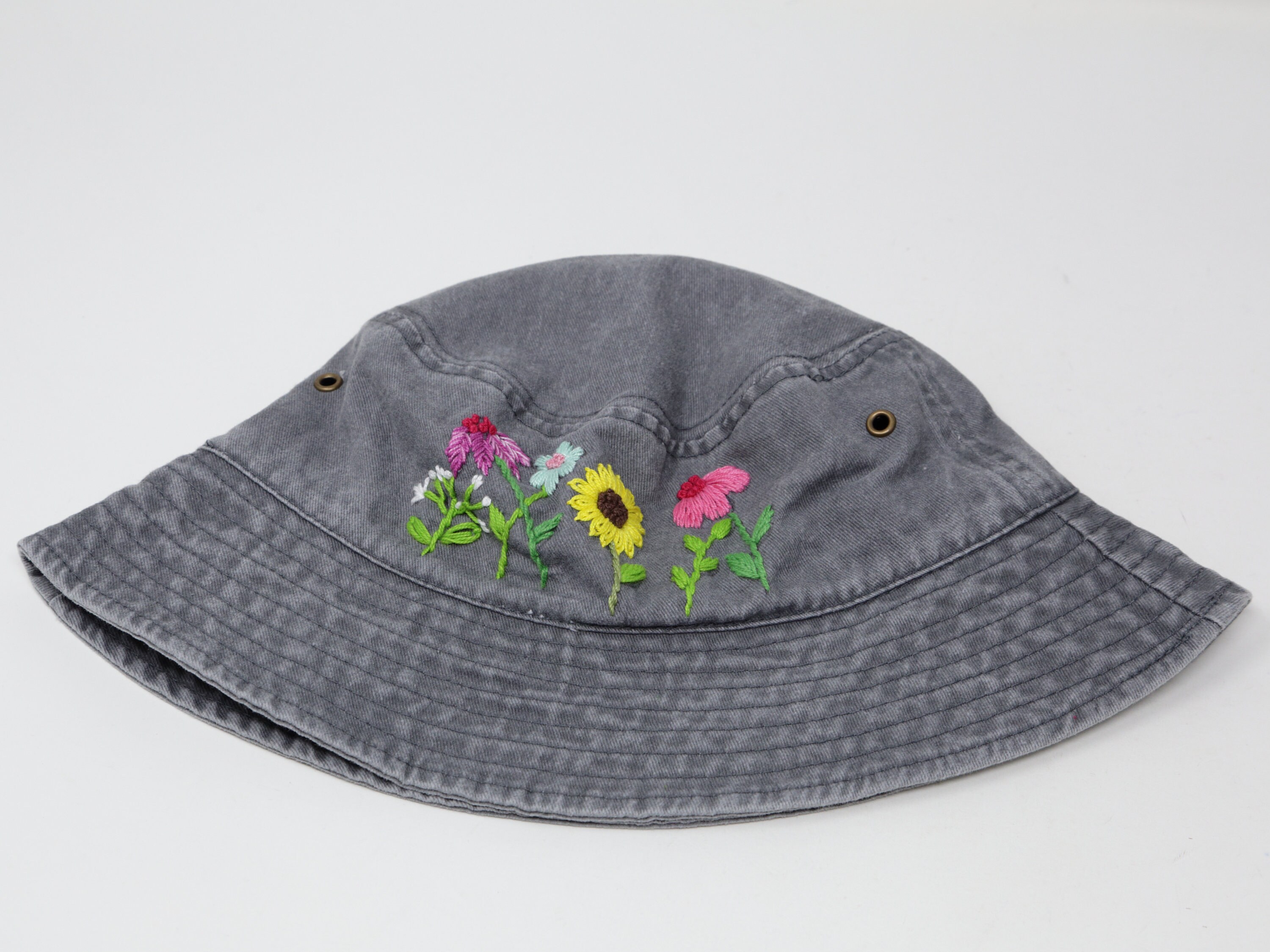 Washed Cotton Bucket Hat Foldable, Hand Embroidered  display picture 3