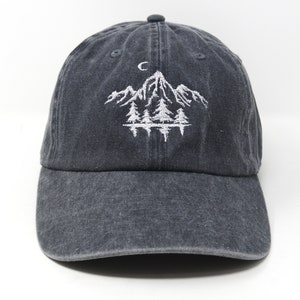 Mountain Forest Embroidered Baseball Cap Curved Brim Sun Hat Summer Shade Cap Black