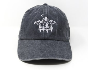 Mountain Forest Embroidered Baseball Cap Curved Brim Sun Hat Summer Shade Cap