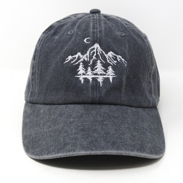 Mountain Forest Embroidered Baseball Cap Curved Brim Sun Hat Summer Shade Cap