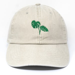 Casquette de baseball Monstera à plantes tropicales brodées et feuilles vertes, chapeau d&#39;été à bord incurvé en coton délavé