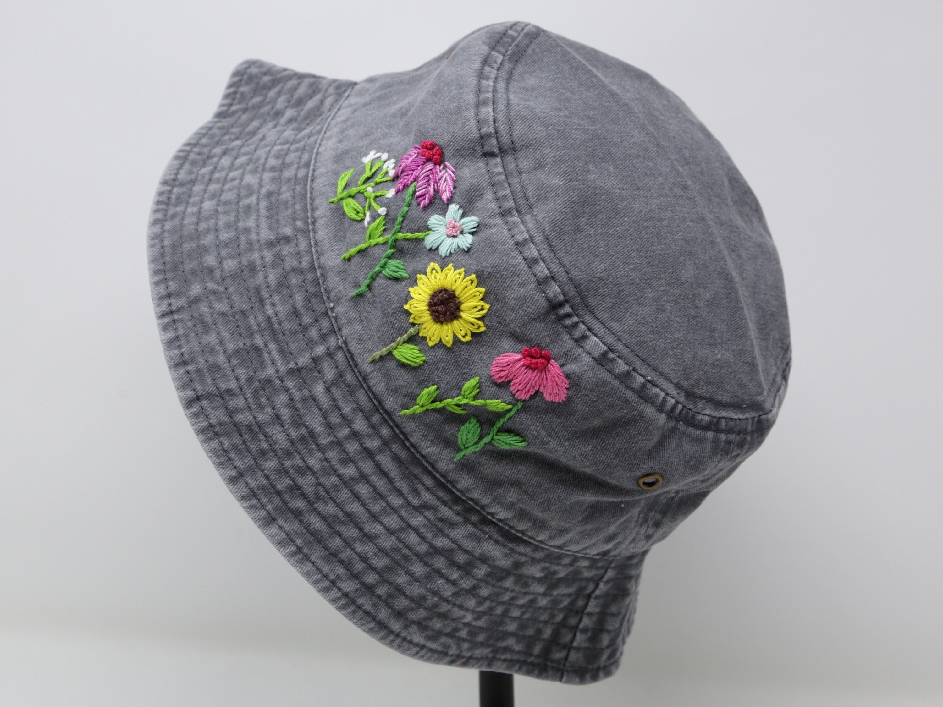 Embroidered Rose Floppy store Hat (Grey)