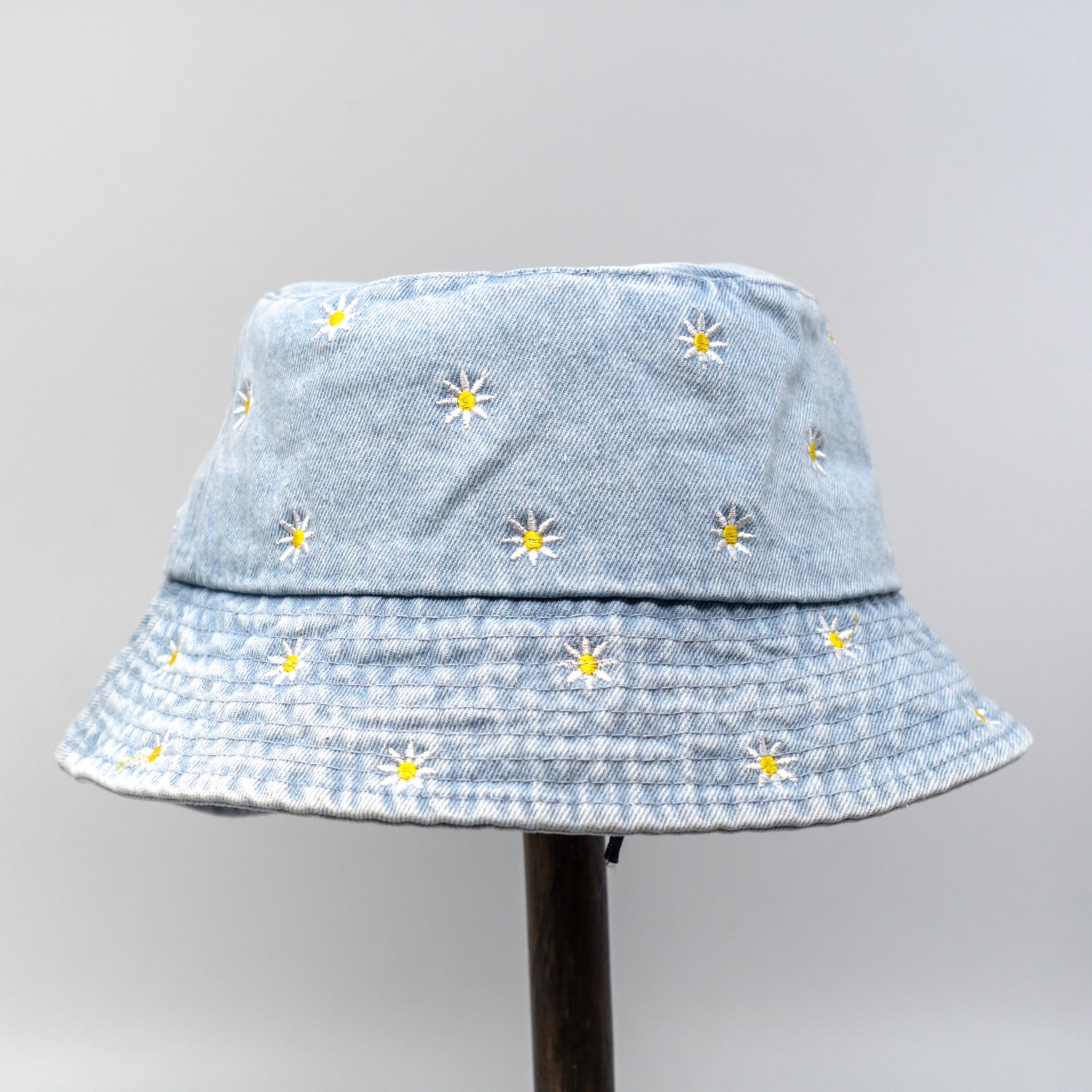 Boho Daisy Embroidered Denim Jean Bucket Hat Floral Embroidery Denim Cowboy Hat, Sunflower Embroiderey  main image 2