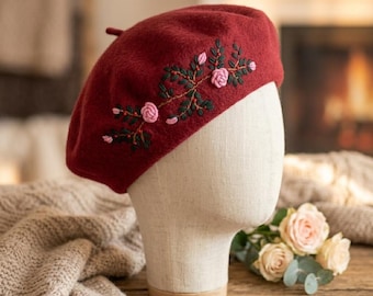 Red Merino Wool Beret, French Style Basque Hat - Etsy display picture 3