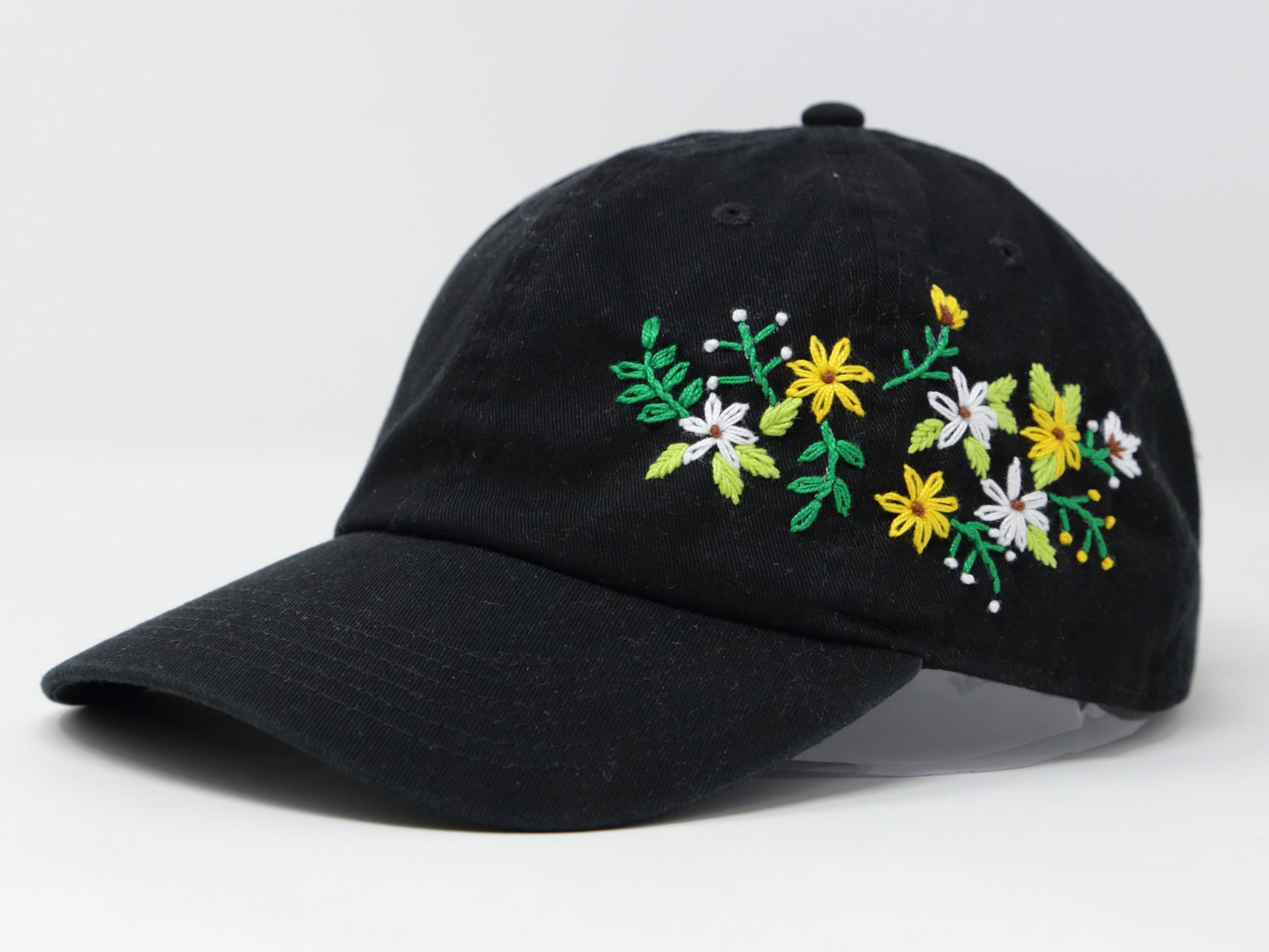 Hand Embroidered Hat Daisy Flower Cotton Baseball Cap Curved - Etsy