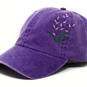 Lavender Embroidered Purple Blue Flower Baseball Cap, Washed Cotton Curve Brim Summer Hat