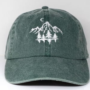 Mountain Forest Embroidered Baseball Cap Curved Brim Sun Hat Summer Shade Cap Green