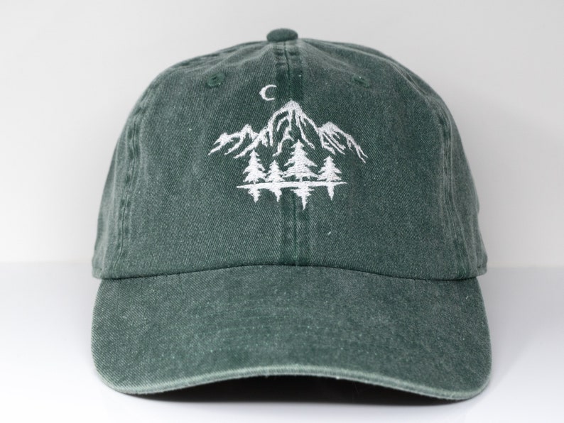 Mountain Forest Embroidered Baseball Cap Curved Brim Sun Hat Summer Shade Cap Green