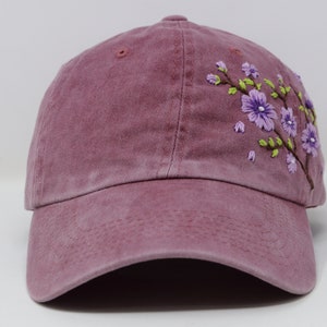 Wash Cotton Baseball Cap Hand Embroidered Purple Flower Hat - Etsy