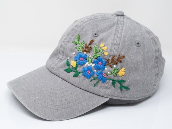 Stylish Flower Embroidered Grey Baseball Cap | Handcrafted  display picture 3