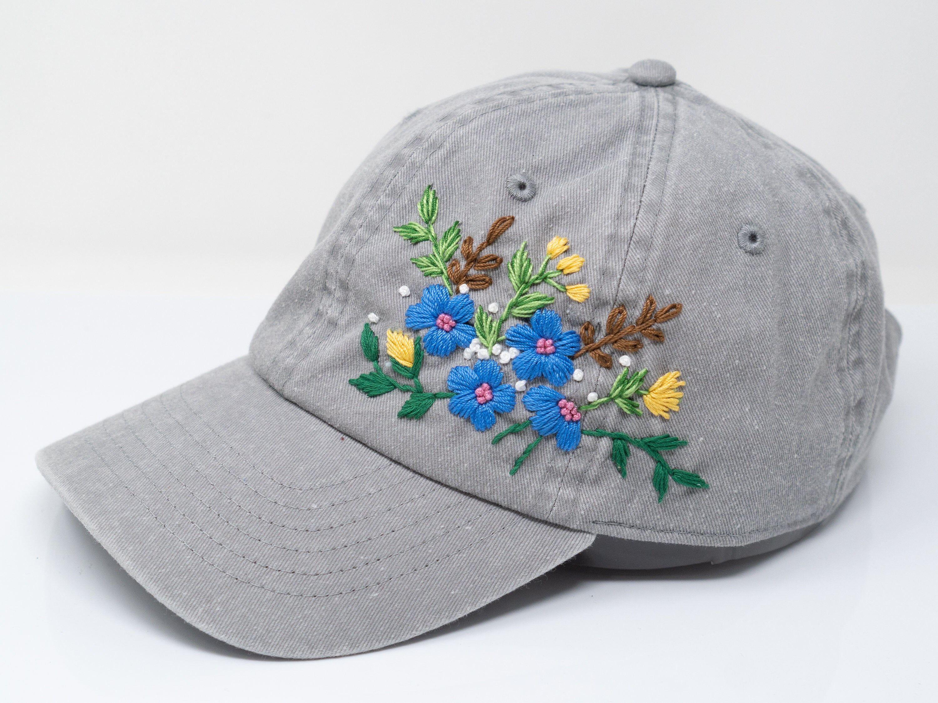 Stylish Flower Embroidered Grey Baseball Cap | Handcrafted  display picture 1