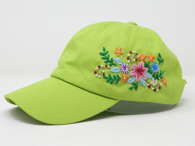 Hand Embroidered Multi Color Flower Cotton Baseball Cap, Hand ...