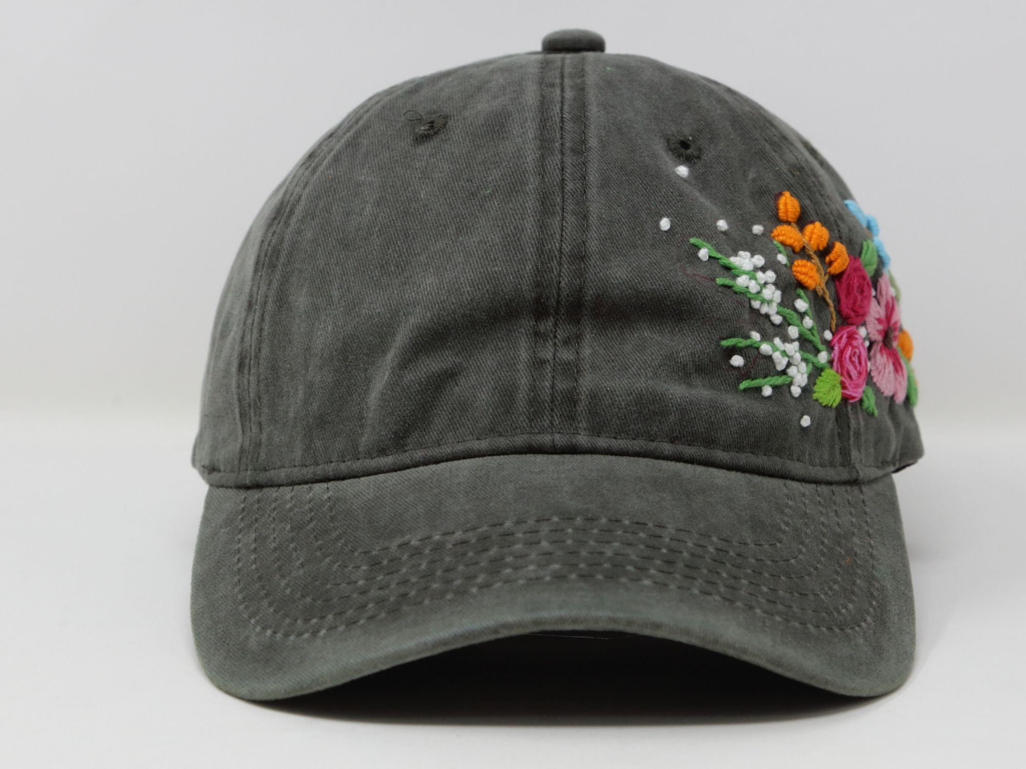 Wash Cotton Baseball Cap Large Hand Embroidered Flower Hat - Etsy