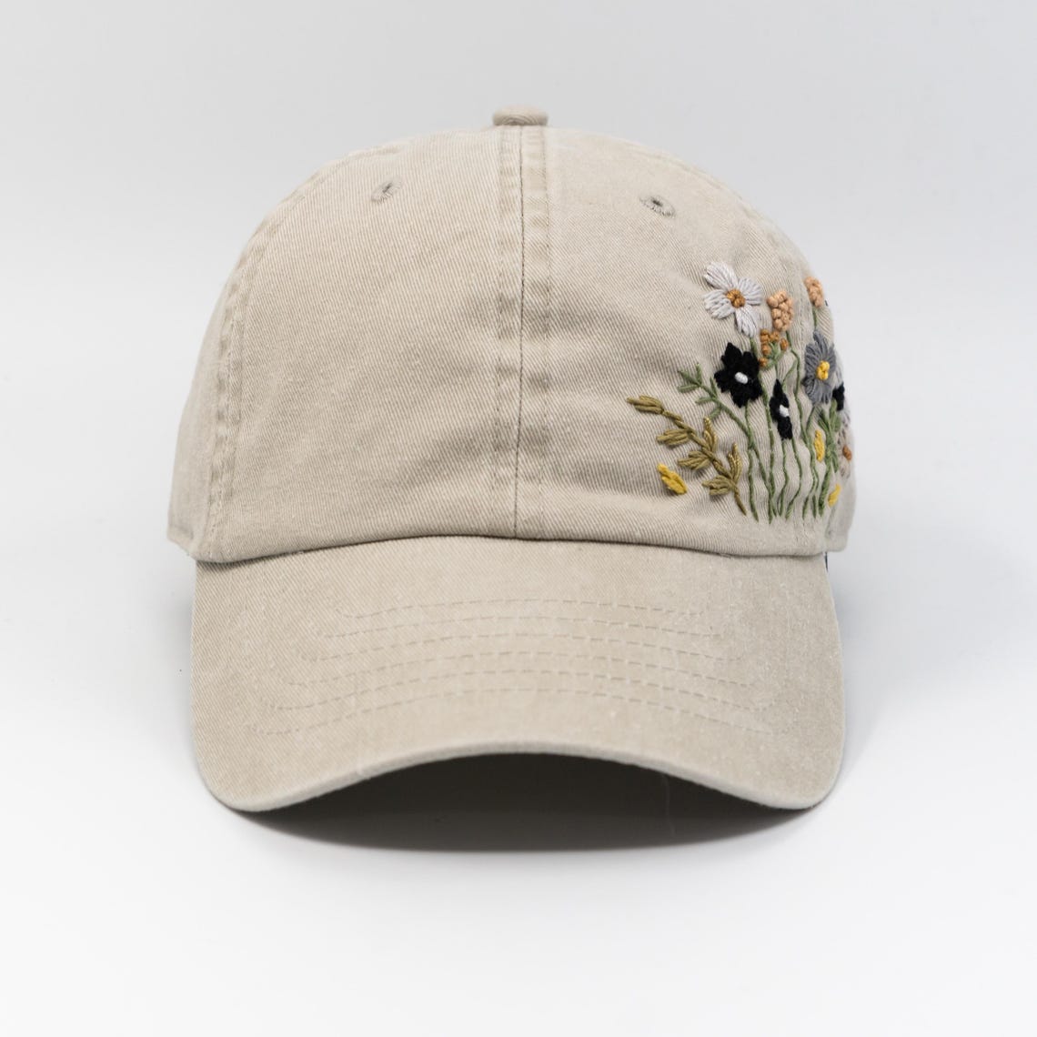 Floral Hand Embroidered Baseball Cap | Boho Cottagecore Hat ...