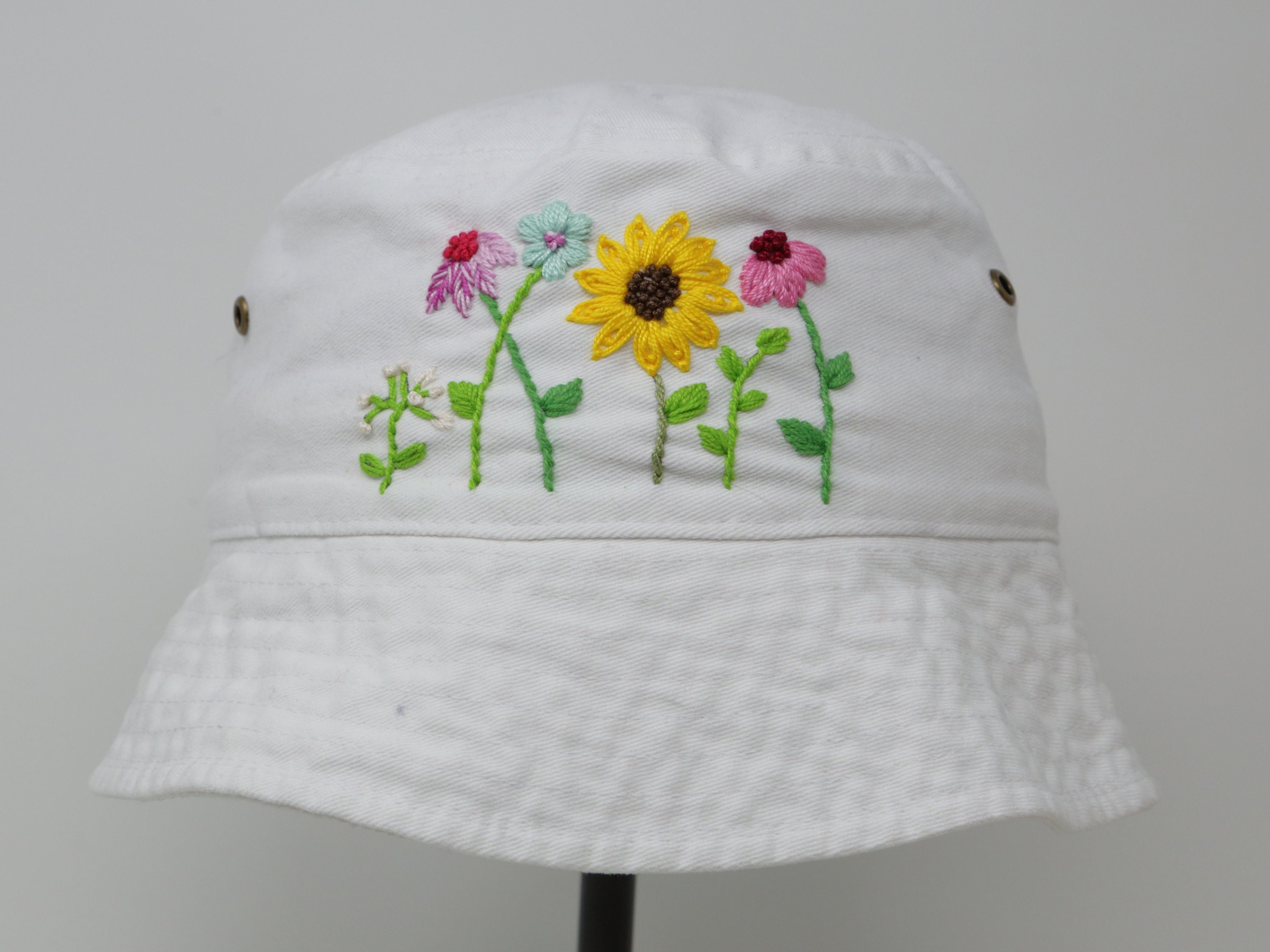 Cotton Bucket Hat Embroidered Flat Top Foldable Unisex Washed Cotton Bucket Hat Foldable, Hand Embroidered  main image 3