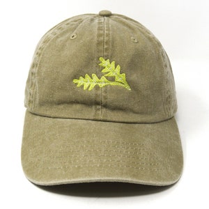 Arugula Embroidered Green Leaf Baseball Cap, Washed Cotton Curve Brim Summer Hat Khaki