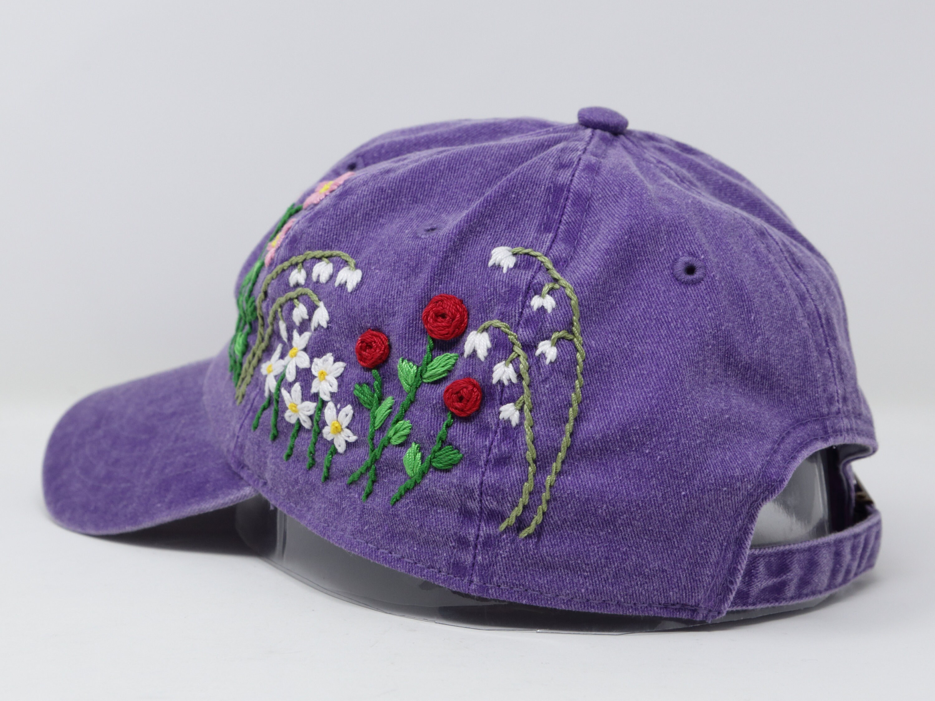 Wash Cotton Purple Baseball Cap Hand Embroidered Flower Hat Etsy