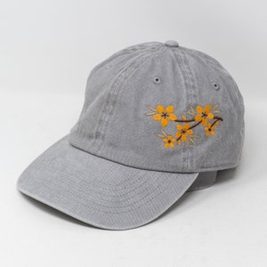 Flower Embroidered Baseball Cap with Seasonal Holiday Theme Color Palette , Washed Cotton Curve Brim Summer Hat Halloween