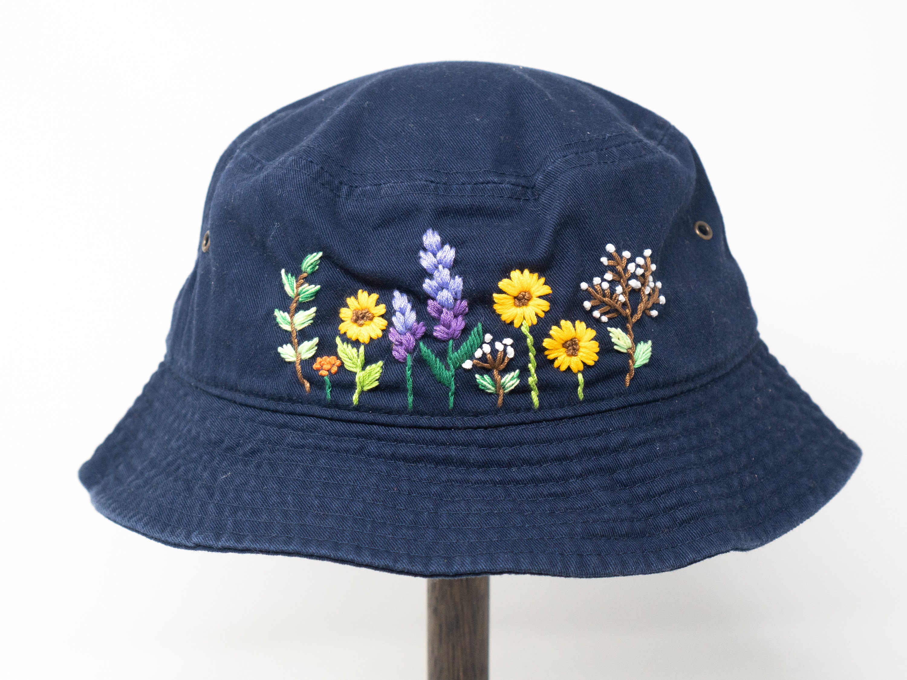 Bloom & Shade: Embroidered Wild Flowers Cotton Bucket Hat  display picture 2