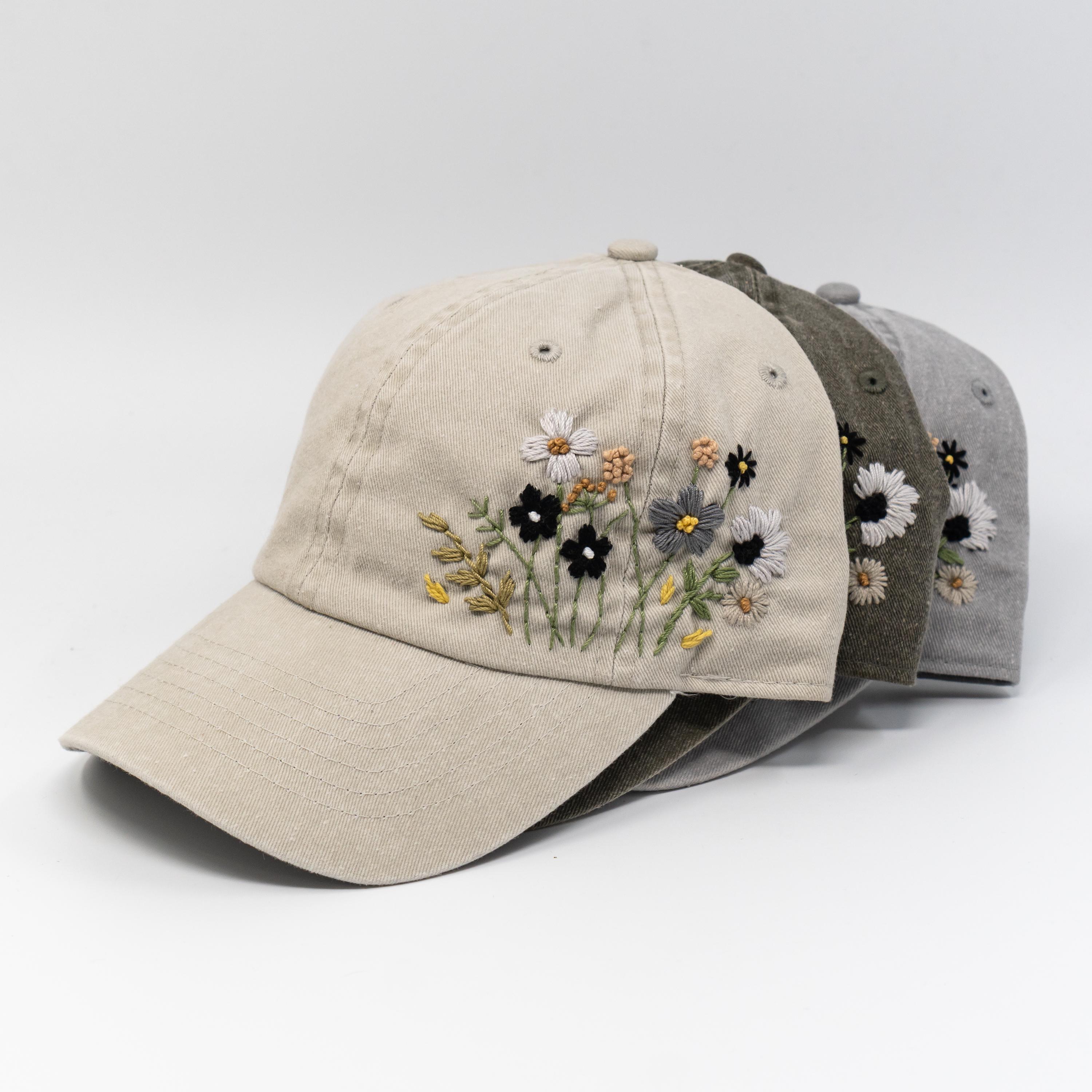 Floral Hand Embroidered Baseball Cap | Boho Cottagecore Hat ...
