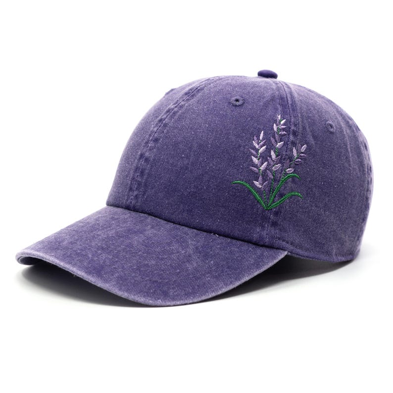 Purple fashion accessories - Lavender Embroidered Purple Blue Flower Baseball Cap