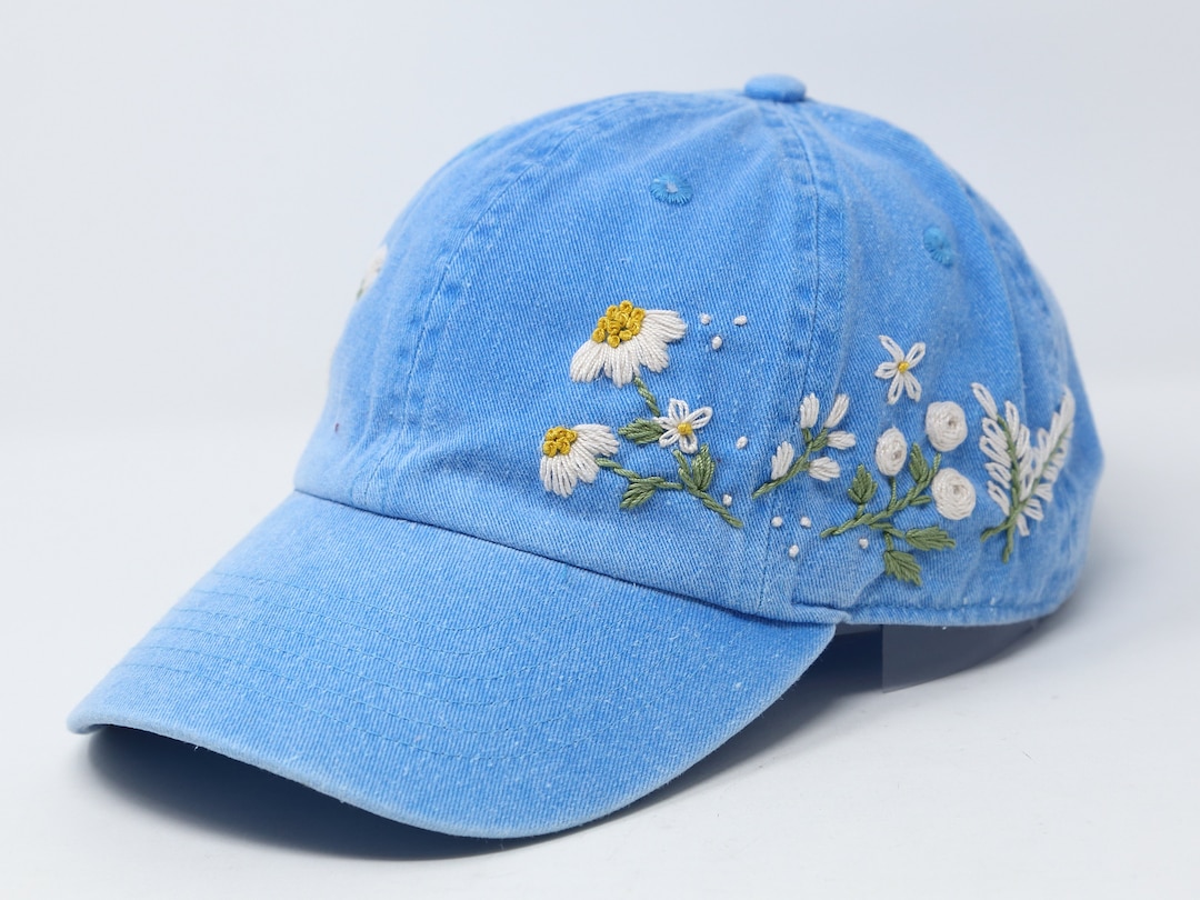 Wash Cotton Baseball Cap, Large Hand Embroidered Double Side