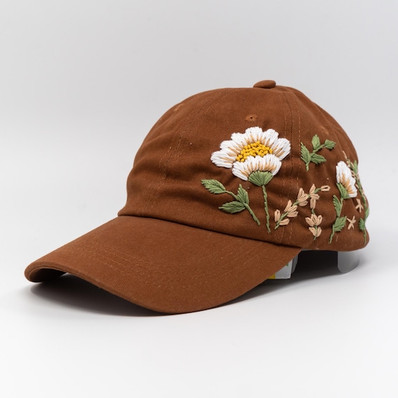 Brown Embroidered Floral Hat Hand-embroidered Floral Dad Hat | Chestnut Brown Baseball  main image 3