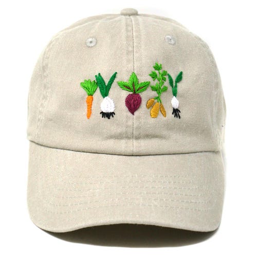 Hand Embroidered Mixed Vegetable Vege Garden Baseball Hat  display picture 1