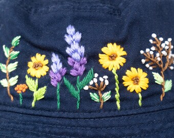 Bloom & Shade: Embroidered Wild Flowers Cotton Bucket Hat  display picture 3