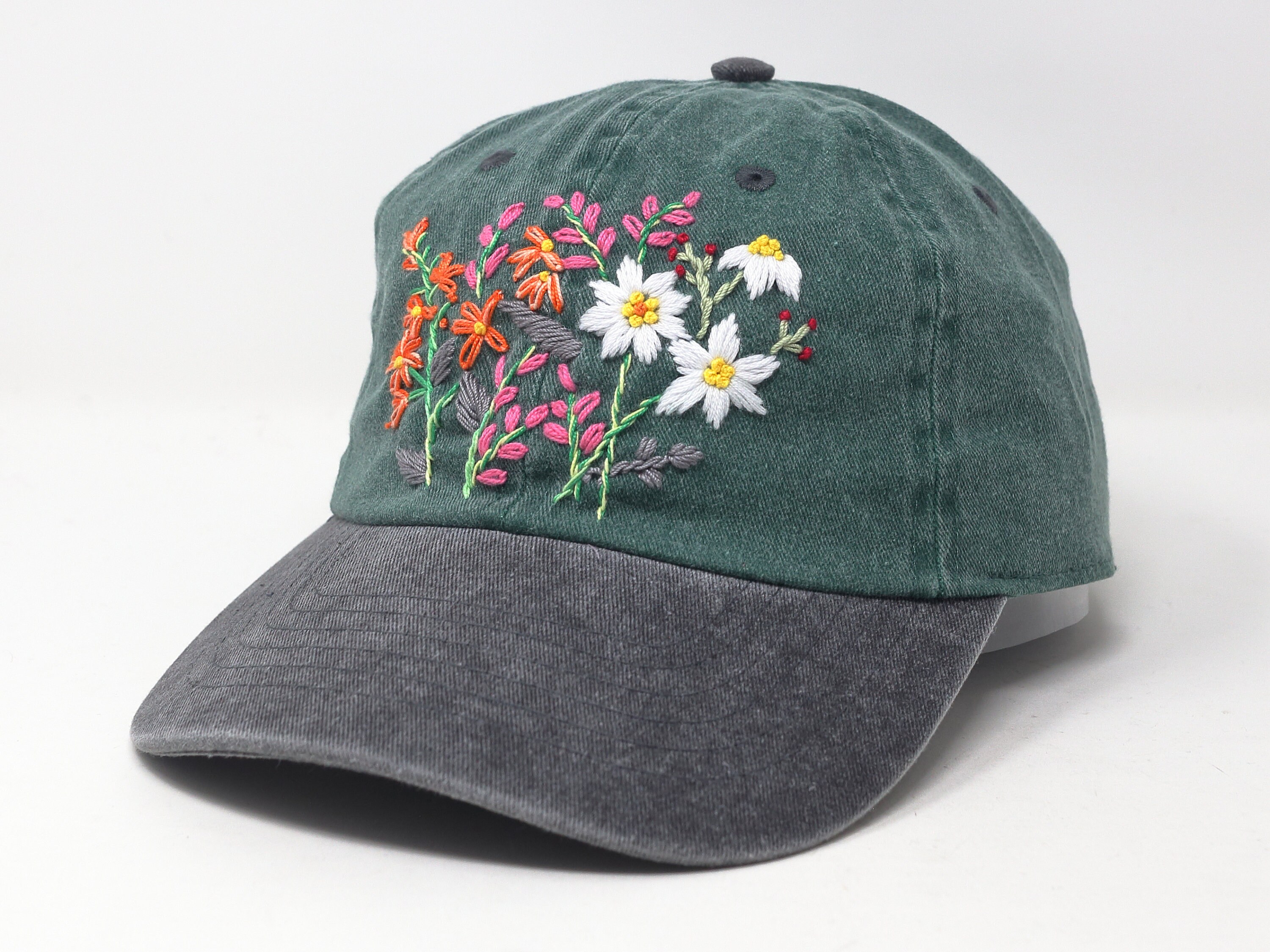 TTT_MSW×ACRMTSM FLOWER EMBROIDERY CAP Hand Embroidered Black Cap, Custom Floral Cap, Red Poppy