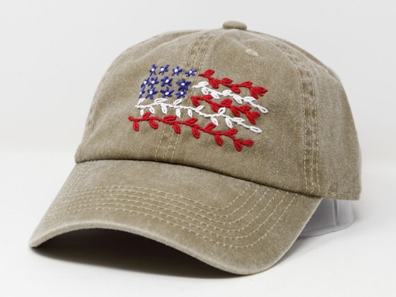 Hand Embroidered USA Flag Baseball Cap, Patriotic July 4th  display picture 1