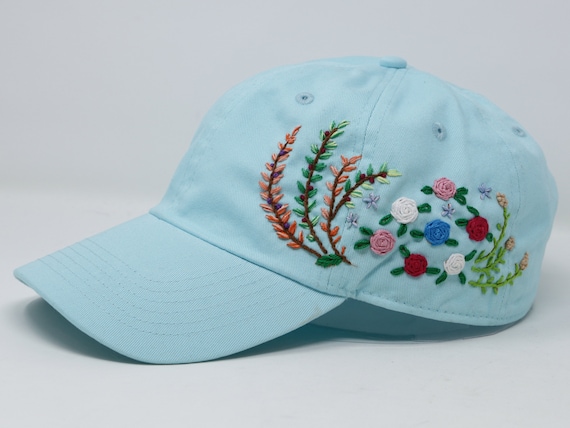 Hand Embroidered Black Cap, Custom Floral Cap, Red Poppy