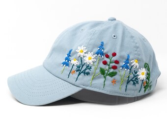 Garden Couture: Hand-embroidered Floral Faded Light Blue  display picture 1