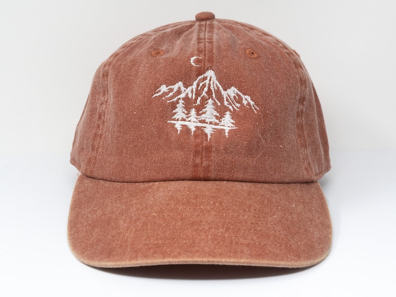 Mountain Forest Embroidered Baseball Cap Curved Brim Sun Hat Summer Shade Cap Orange